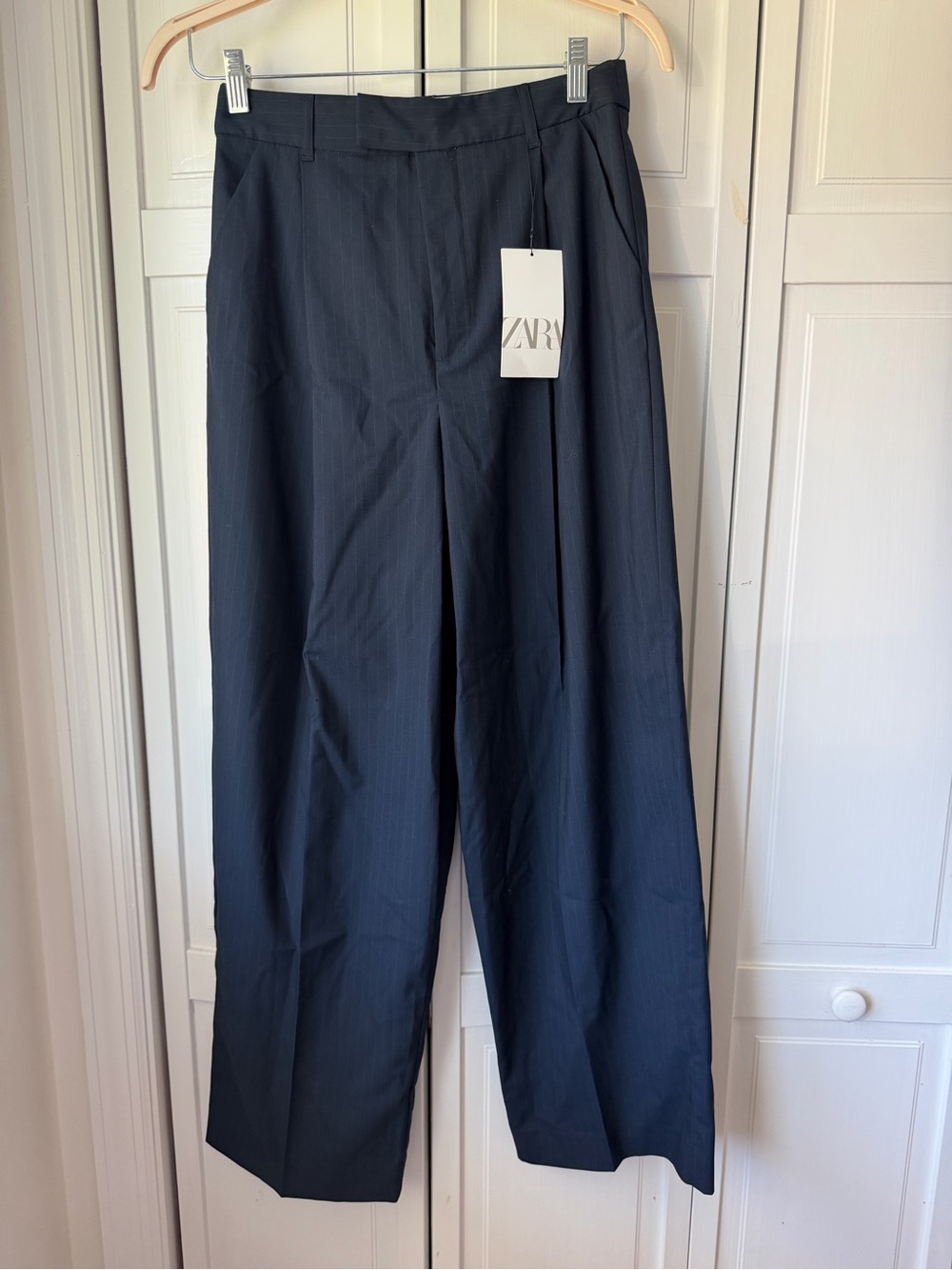 Zara Men Dark Navy Wide-Leg Dress Pants